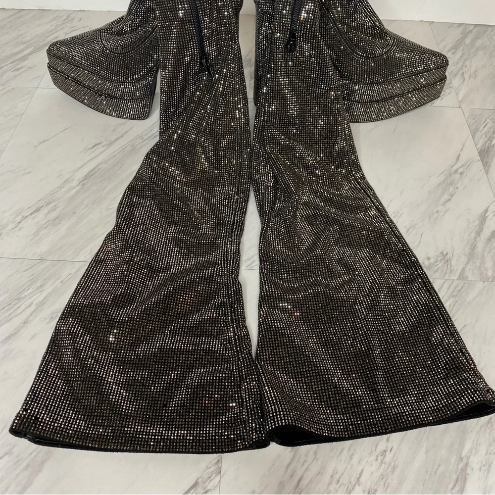 Steve Madden Sultry Rhinestone Thigh High Pointy Toe Platform Heeled Boot 8 1/2